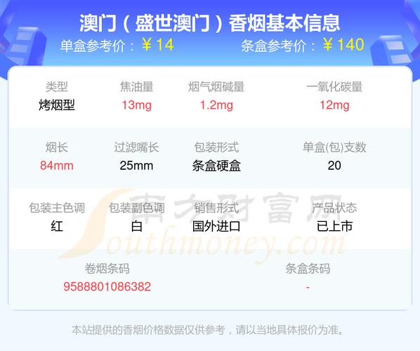 6元MACAU(澳门)香烟厂家(澳门烟价格表)